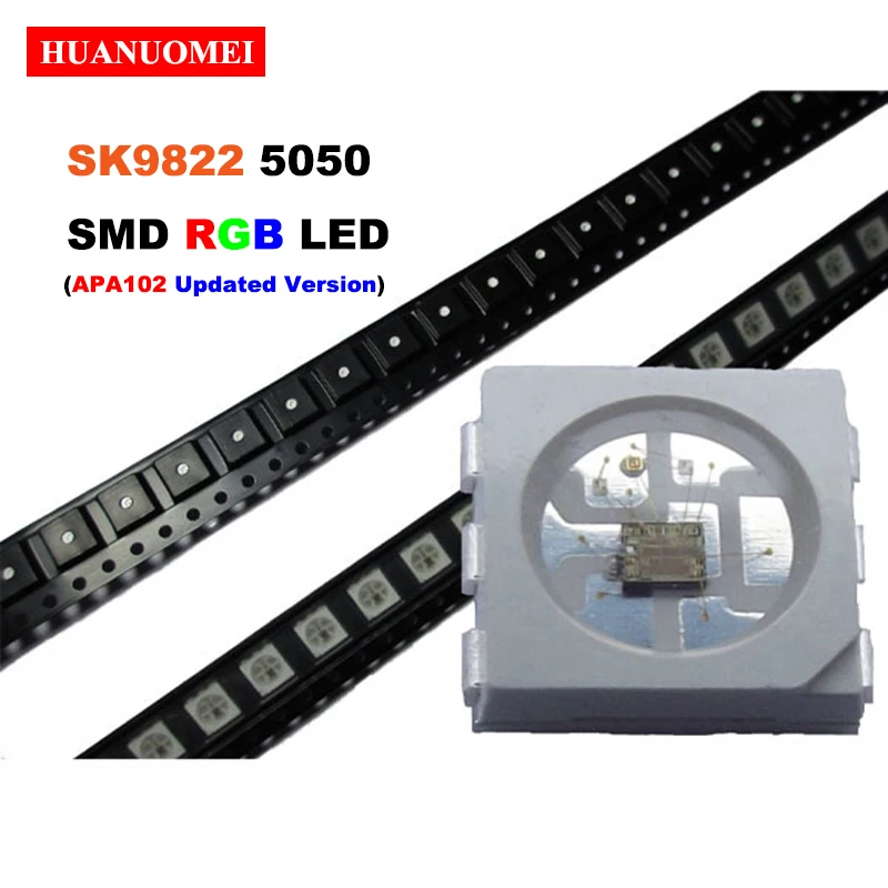 1000pcs SK9822 LED 5050 SMD RGB LED Chip, 6Pins Double line built-in IC LED the same as APA102 IC chip (APA102 updated version)