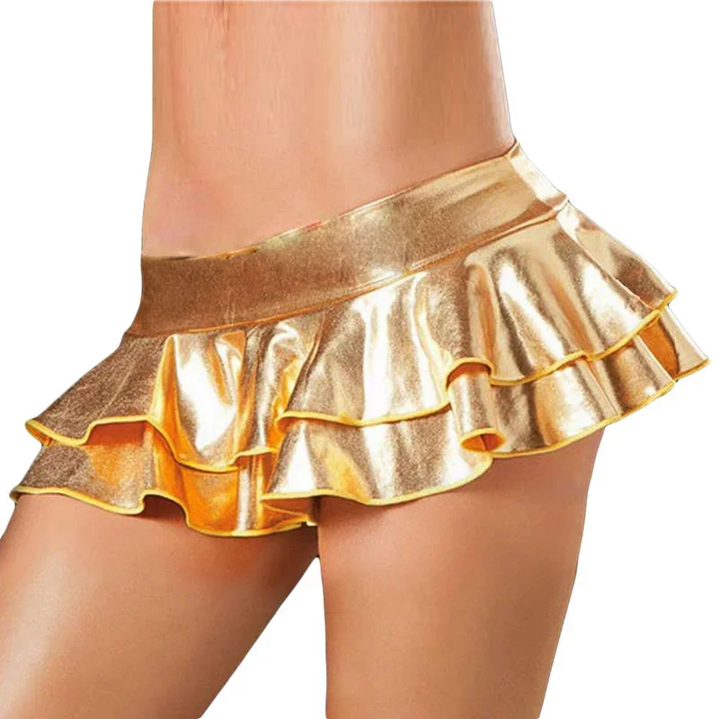 Sexy Women's Skirt Wet Looking Metallic Shiny Bodycon Faux Leather Micro Mini Party Clubwear Short Skirt