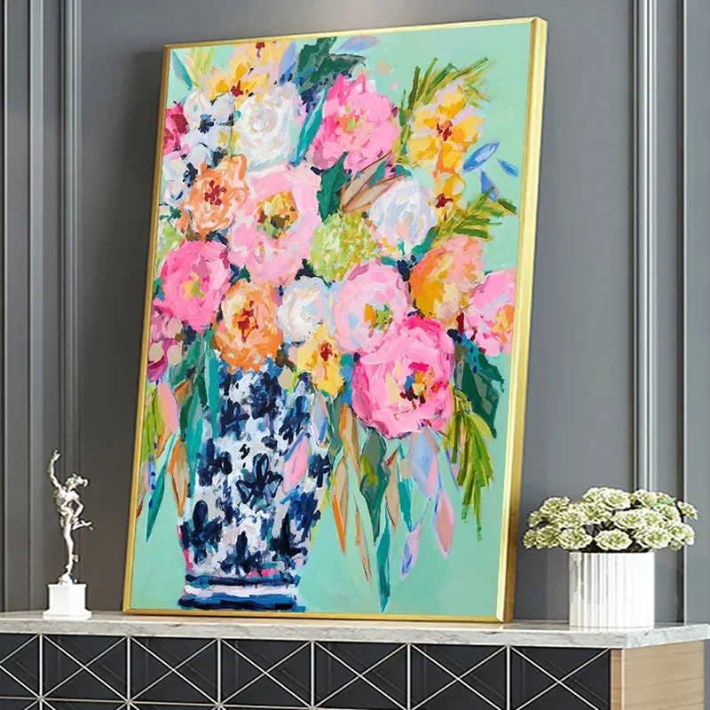 Frameless Canvas Painting No Framed Colourful Floral Painting On Canvas Poster, And Prints Flower Picture, For Living Room Home