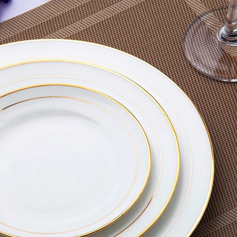 Bone China Phnom Penh Dinner Plate Set and Safety Tableware Pure White Round Western Steak Disk Salad Fruit Plates