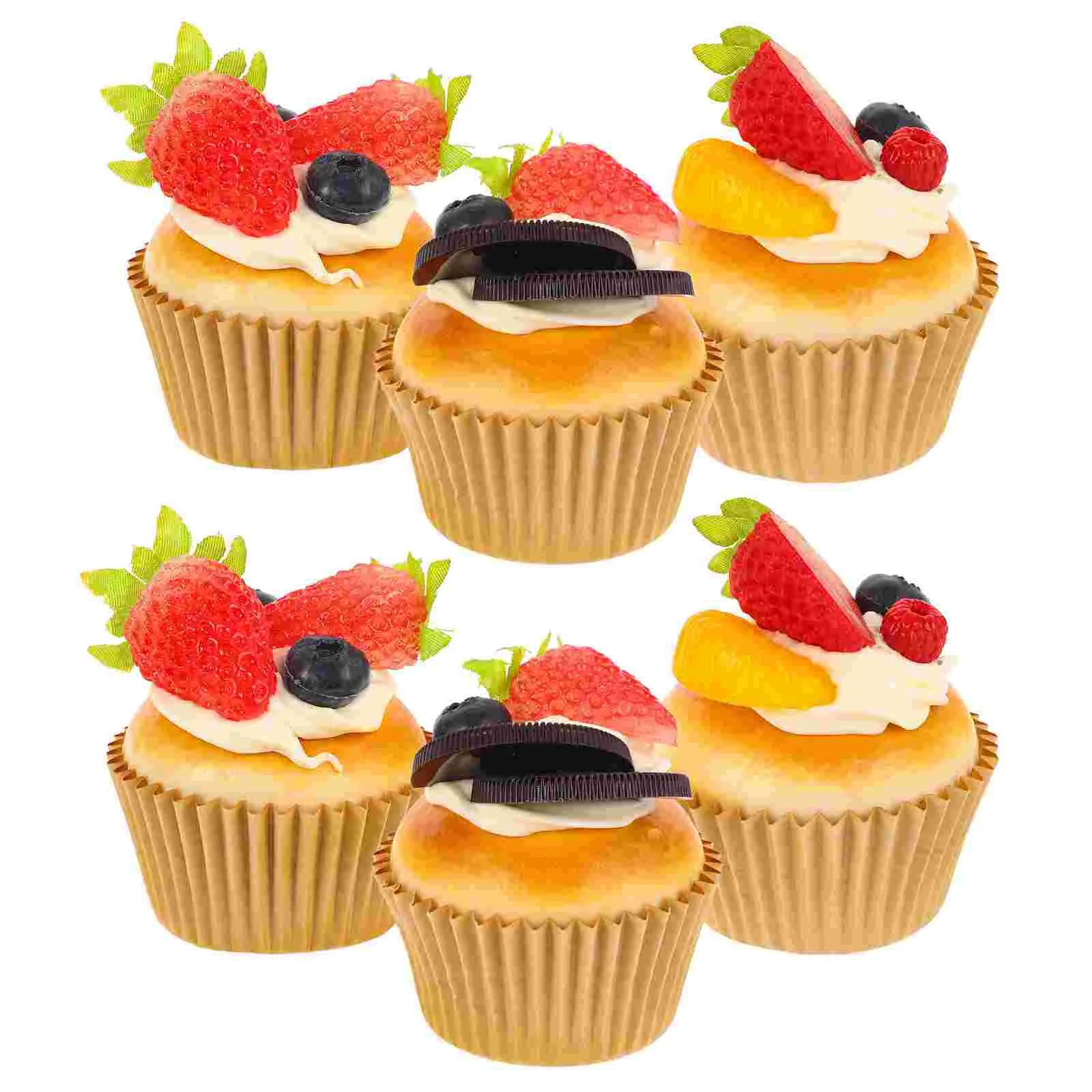 6 Pcs Lifelike Cupcake Simulation Model Cakes Dessert Bread Shop Accessory Fake