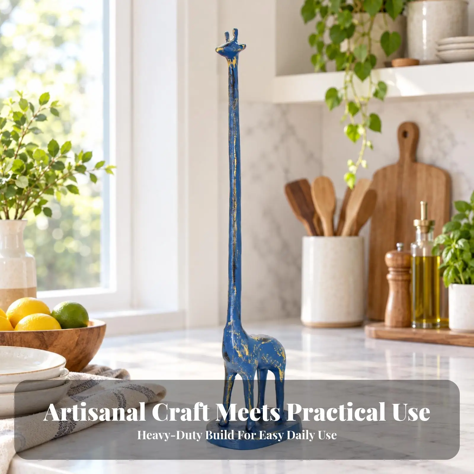 Decorative Giraffe Toilet Paper Holder Cast Iron Gold Brushed Finish for Dining Table and Countertop