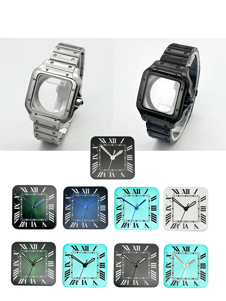 Customised NH35 Case Santo Watch Case and Strap Fit For 7S26 NH35 NH36 Watch Case 27mm Square Dial Transparent Back Cover Case