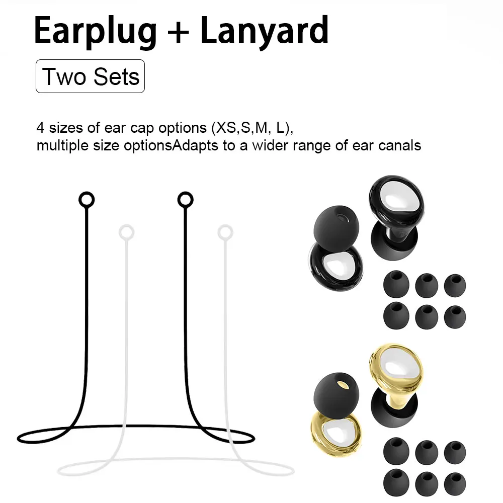 Waterproof Soft Ear Plugs Kit, 2 Pairs Earplugs & 2Pcs Silicone Anti-Lost Ropes, Ideal for Swimming and Sleep