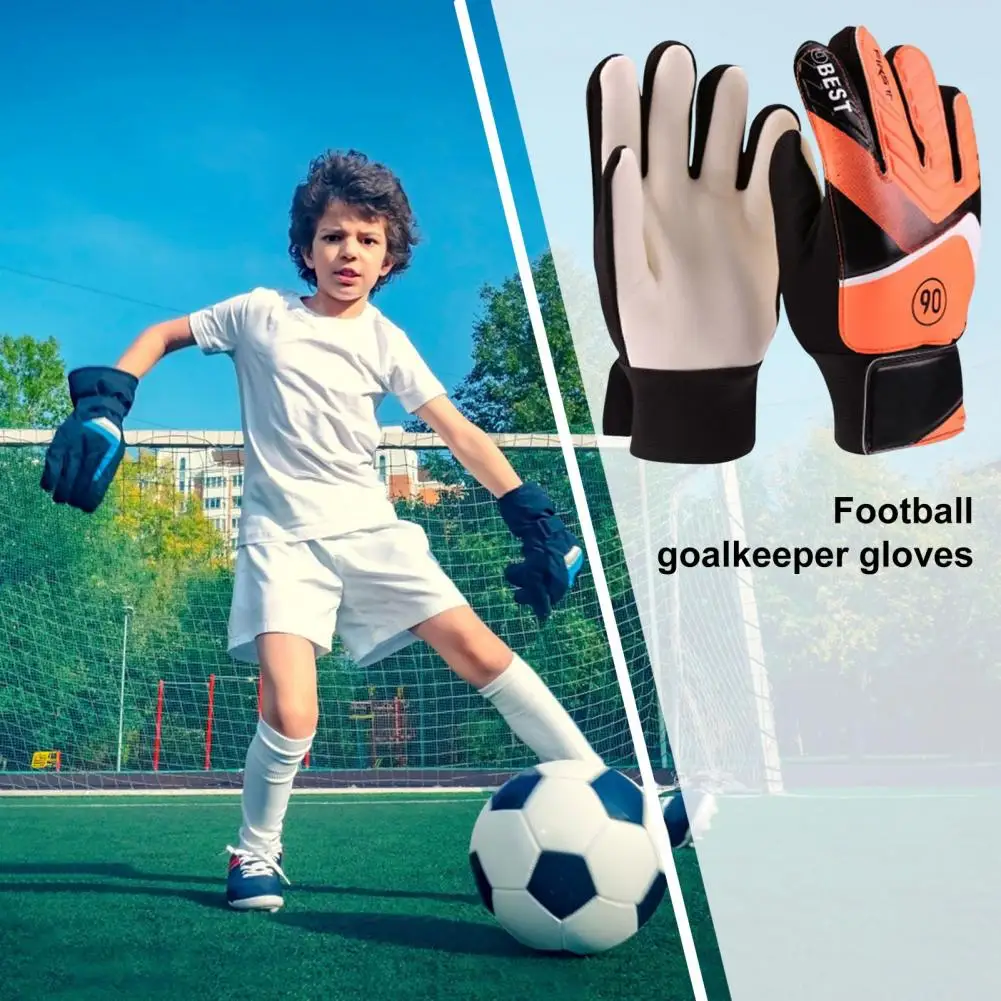 1 Pair Goalkeeper Gloves Anti Slip Palm Design Soccer Goalie Gloves Super Grip Finger Children Football Gloves