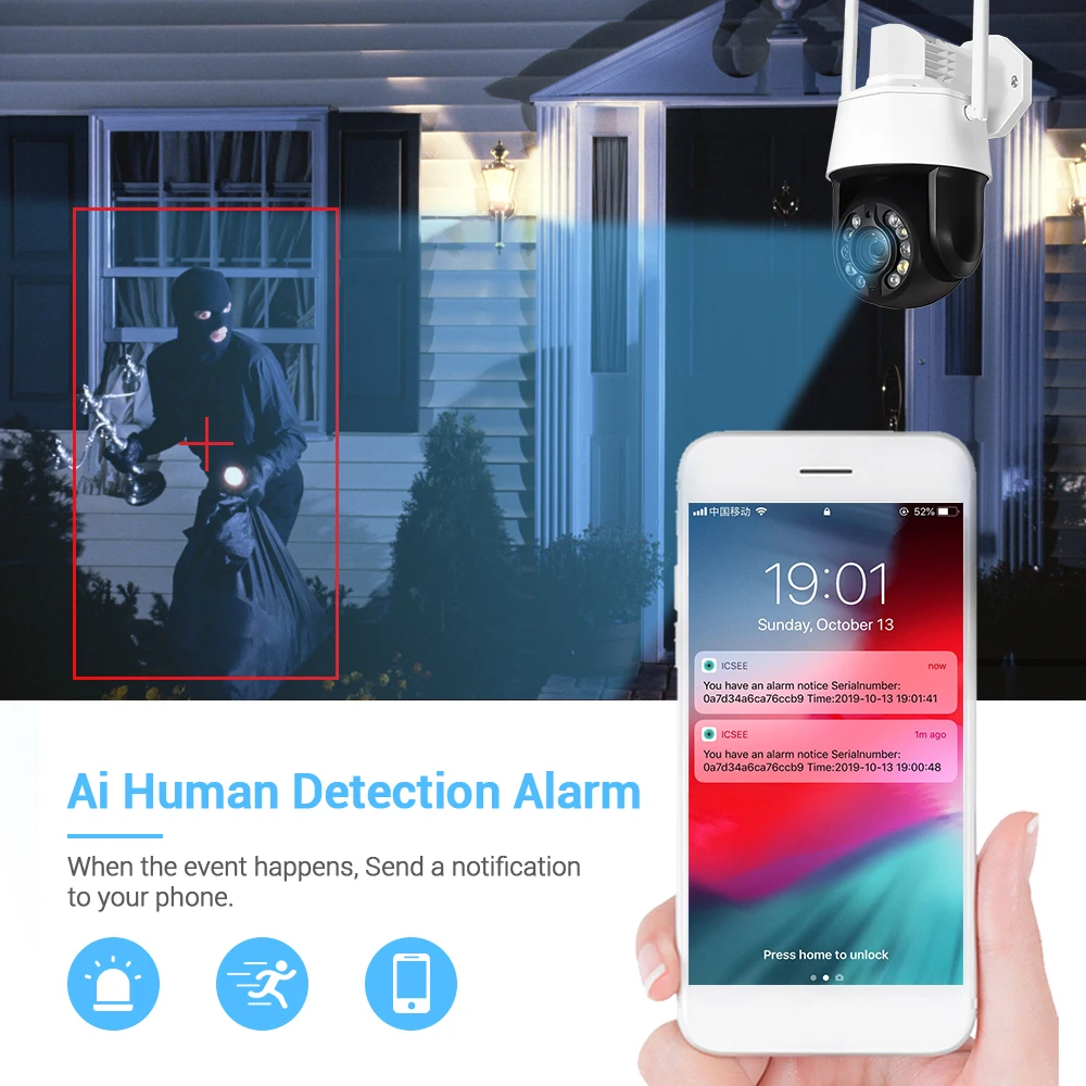 36X Zoom Wifi Camera 5MP Wireless PTZ Camera Two Way Audio AI Human Tracking IP Camera Light Alarm Surveillance CCTV iCSee