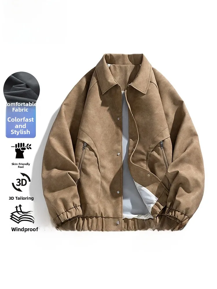 

Мужская замшевая куртка American Sle, осенняя рабочая одежда большого размера, ветрозащитный воротник, кожаное пальто, молодежное энергетическое модное