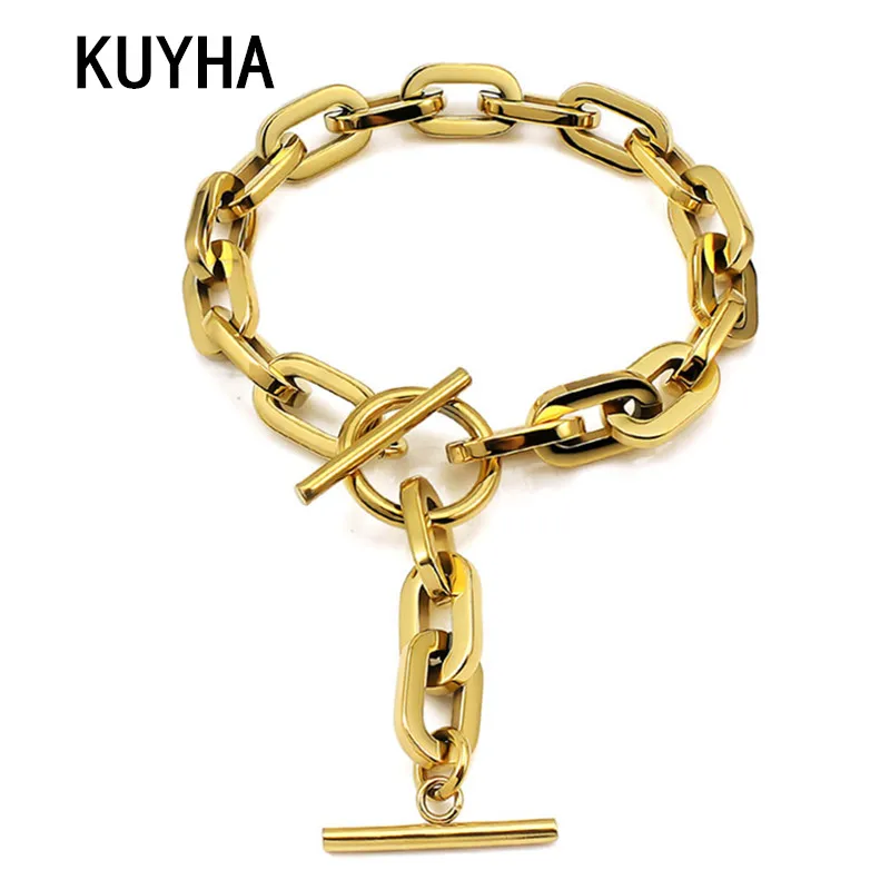 Punk Bracelets Set For Women Charm Bangles Fashion Jewelry Stainless Steel Link Chain Bracelets Unisex Wrist Jewelry