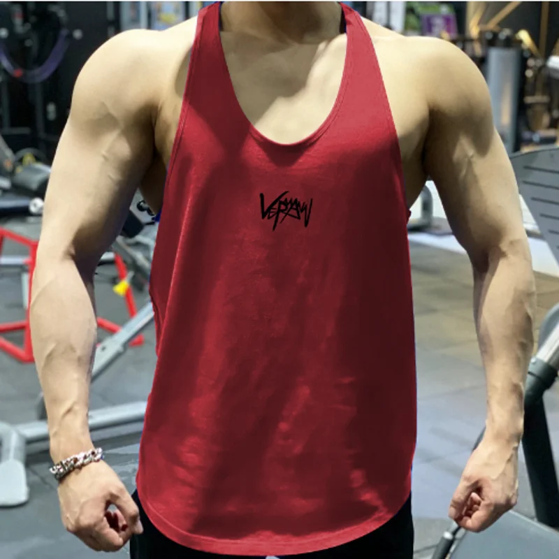 New Sports Tank Top Men\'s Muscle Shaped Men\'s Racerback Training Sleeveless T-shirt Trendy Men\'s Loose Cotton Fitness Sweat