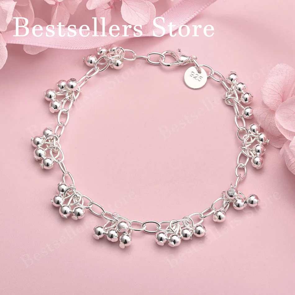 

925 sterling silver 8-inch exquisite glossy bead bracelet for women's fashion party accessories, gifts, and jewelry