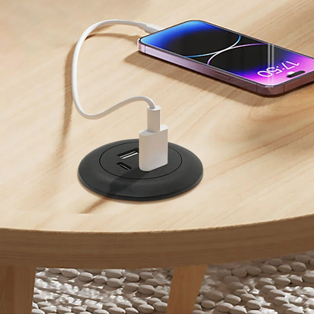 Desktop Loch Embedded USB Hub Typ-C USB Ladegerät 3 In 1 Splitter Für Laptop PC Handy Lade möbel Büro Steckdose