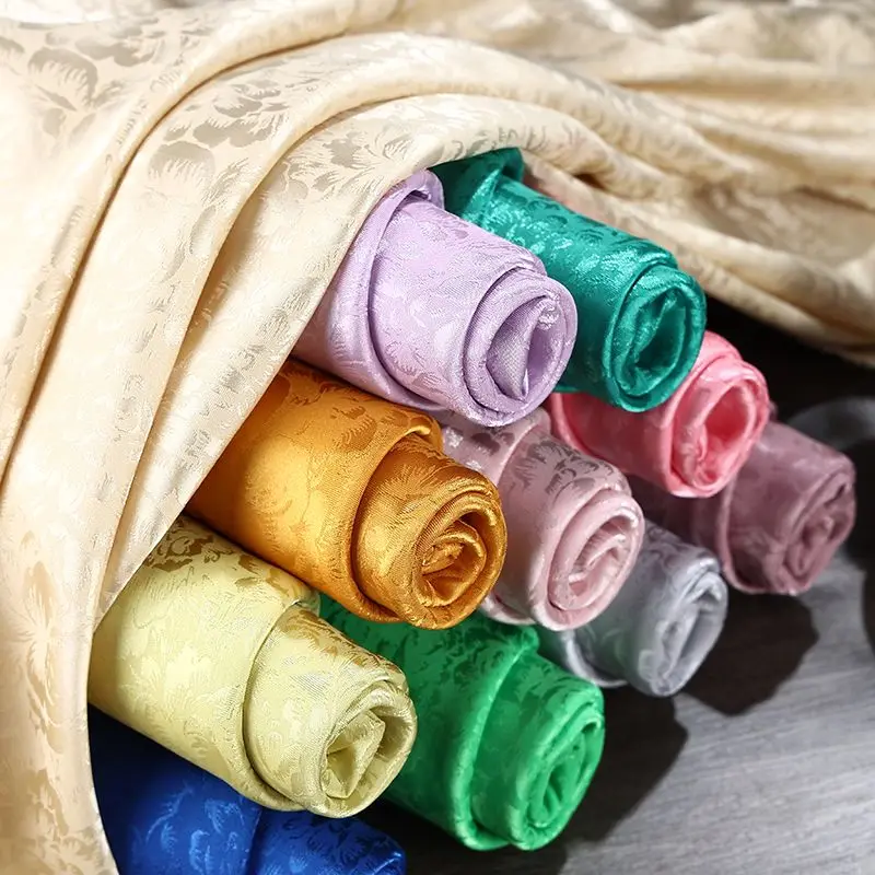 Peony Jacquard Fabric By The Meter for Hanfu Clothing Cheongsam Pajamas Skirt Curtain DIY Sewing Flower Cloth Smooth Soft Black