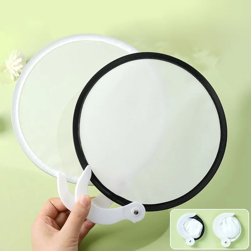 30pcs Sublimation DIY White Blank Polyester Store Folding Hand Fan Round Drawing Portable Summer Plastic Handheld Fans