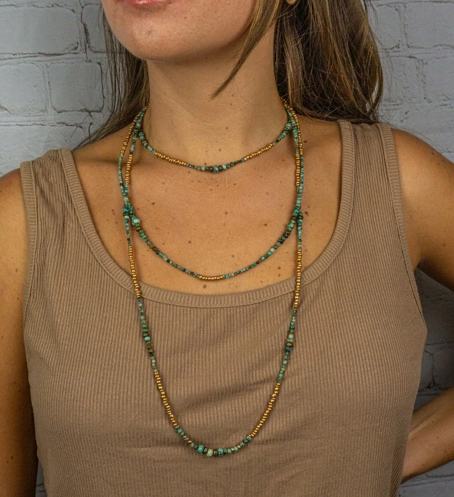

Bohemian New Plain Chain Bead African Turquoise Necklace Accessory Layering Natural Stone Necklace Collarbone Chain for Women