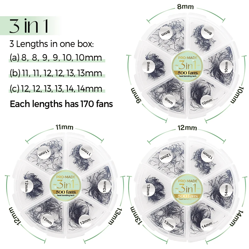 Neue 6 in 1 lose Lüfter vorgefertigte Volumen ventilatoren 3d bis 20d Misch längen spitze Basis Bouquet Wimpern Promade Fans Wimpern verlängerung