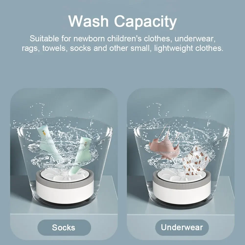 Automatic Clothes Washing Machine USB Rechargeable Compact Clothes Washer Space-Saving Lightweight for Travel Trip Apartment