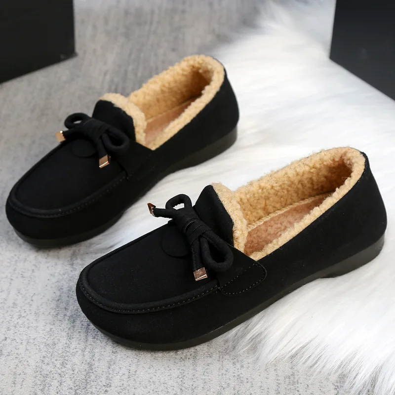 

2024 autumn and winter new cashmere warm cotton shoes female lamb soy bean shoes lazy people a slip-on woolen shoes