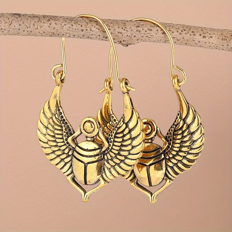 Fashion Scarab Wing Pattern Earrings Egyptian Retro Tribal Style Gold Plated Dangle Earrings Personality Jewelry Gothic Y2K