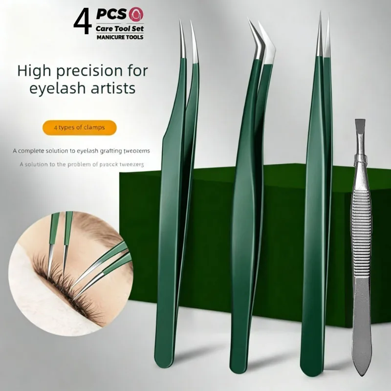 3/4pcs Professional False Eyelash Tweezers Suitable for Beginners & Lash Artists High-Precision Golden Feather Tip Dolphin Clamp