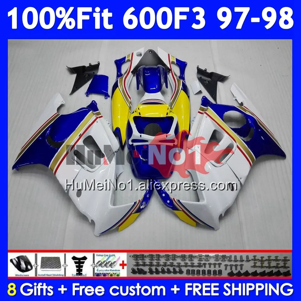 OEM Body +Tank For HONDA CBR Blue yellow 600F3 600 F3 CBR600FS 39No.125 CBR600 F3 FS CBR600F3 97 98 1997 1998 Injection Fairing