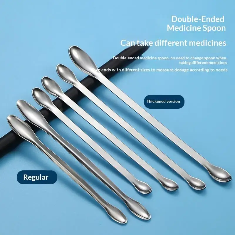 Stainless Steel Medicinal Spoon Ladle Double-ended Experiment Pharmacy Lab Use Reagents Sample Spatula Weighing Spoon