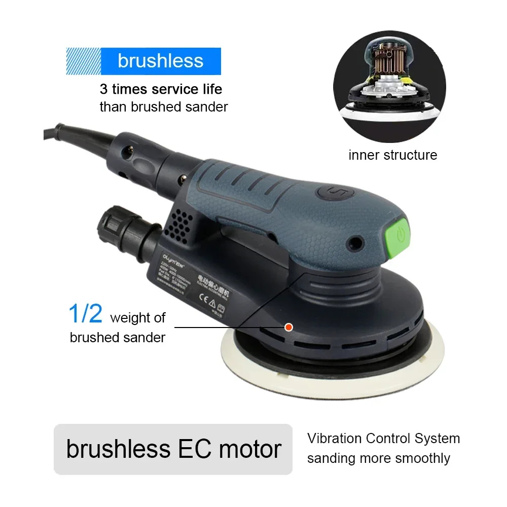 400W 6 inch 150mm vibrating  dustless electric sanding sander machine brushless electric random orbital sander for car wood wall