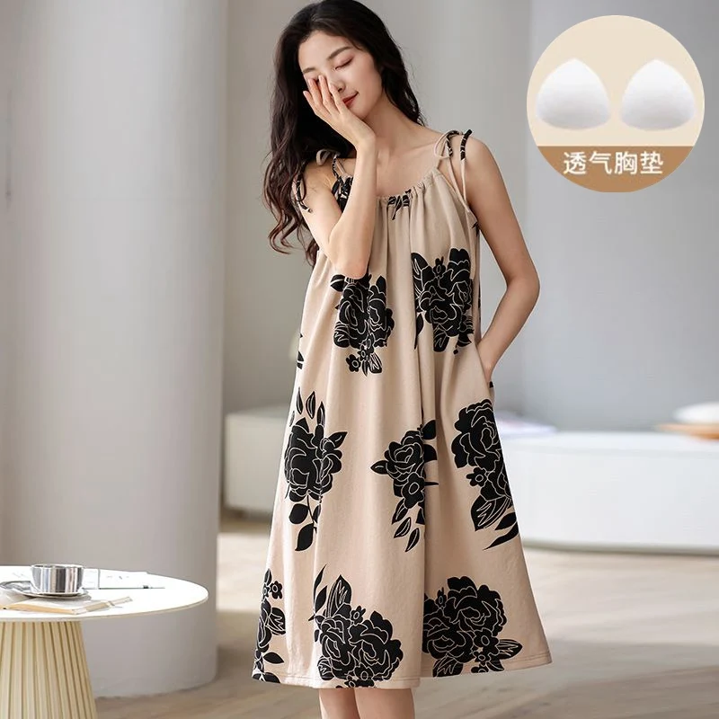 

2026 Summer Sexy Lingerie Spaghetti Strap 100% Cotton Nightgowns for Women Cute Sleepwear Homewear Nightdress Night Dress Nighty