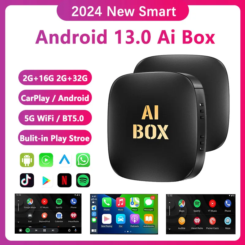 2024 13.0สมาร์ท5G WiFi กล่อง Ai Android แบบมีสายเป็นอะแดปเตอร์ CarPlay อัตโนมัติ Android แบบไร้สาย