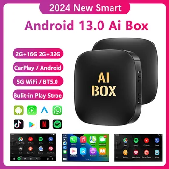 2024 Smart 5G WiFi AI Box Android 13.0 Wired Wireless Android Auto CarPlay Adapter Bulit in Goole Stroe Youtube Nexflit