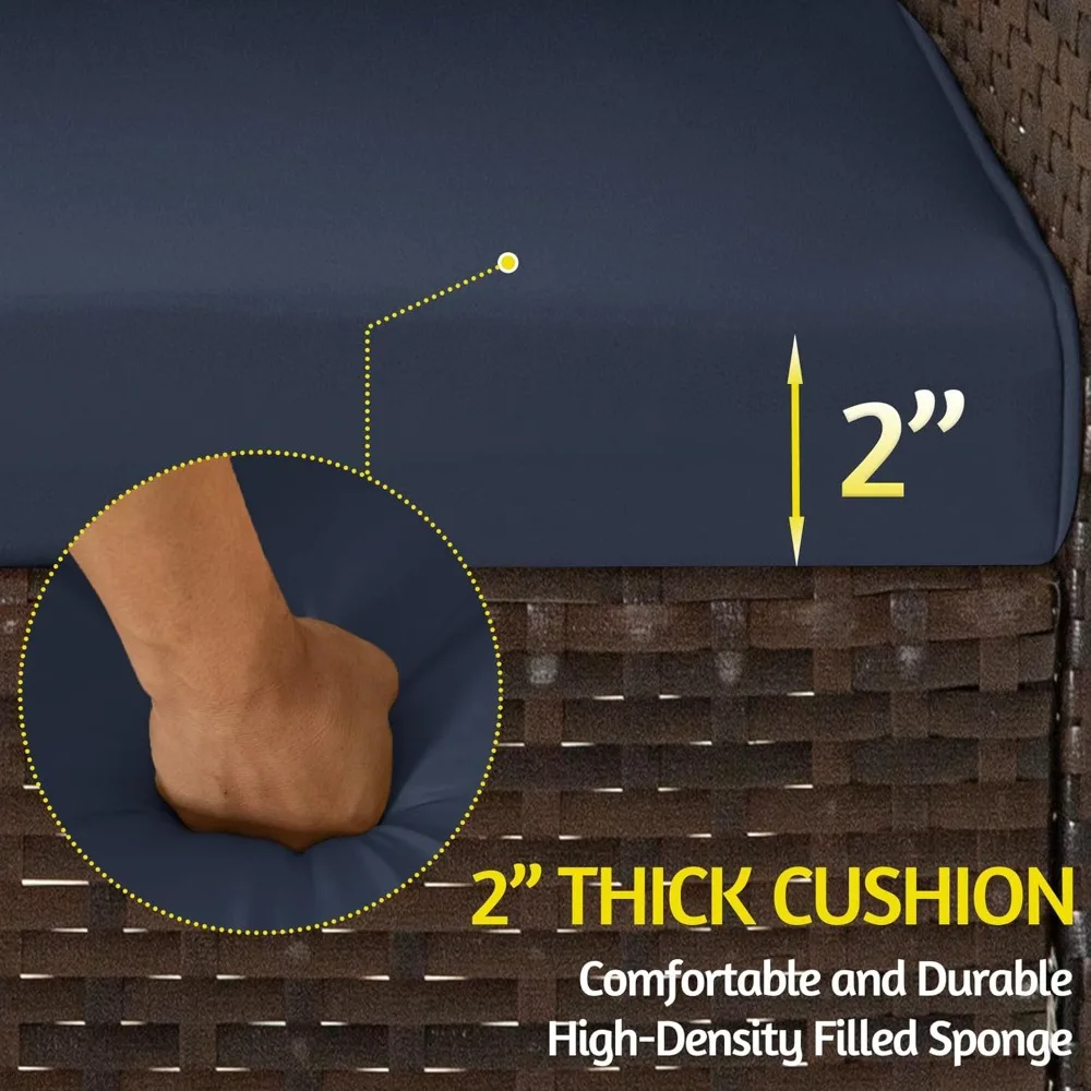 4 Piece Outdoor Furniture Set, Patio Wicker Sectional Sofa with Tempered Glass Coffee Table and Cushions, Rattan Conversation