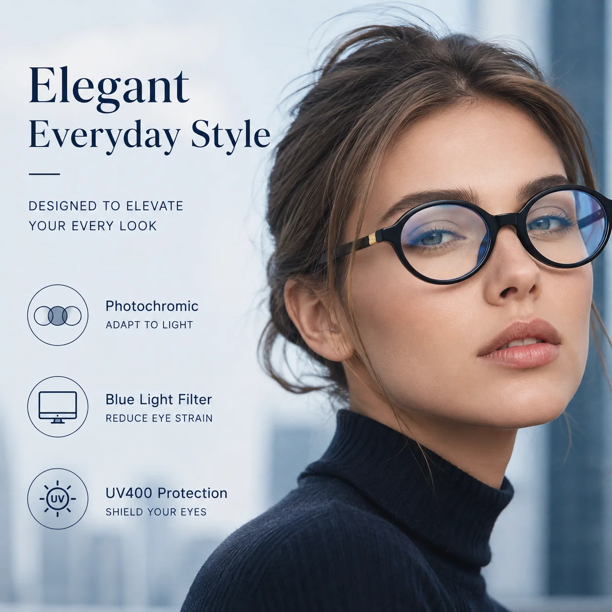 Photochromic Blue Light Blocking Glasses Women UV400 Round Frame Eyewear Lightweight Fashion for Travel Beach Daily Casual Photo