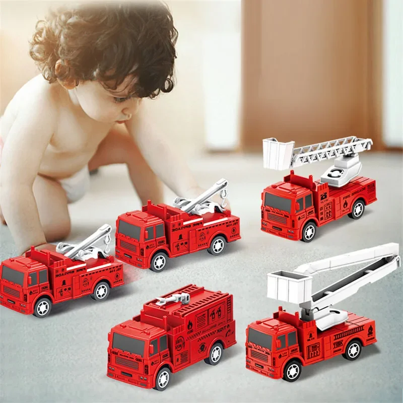 Mini carro de brinquedo educativo para crianças, puxar brinquedos, inércia, motor de incêndio, modelo de veículo, presentes de aniversário para meninos, 4pcs