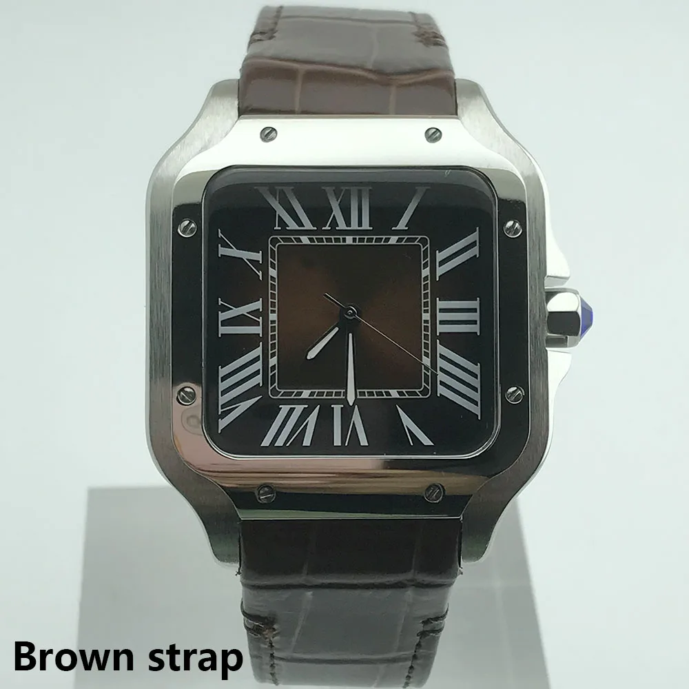 NH35 watch square case men watch leather strap folding buckle Roman dial stainless steel mechanical watch for NH35 Movement