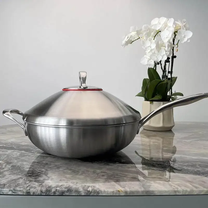 Stainless Steel Flat Bottom Wok Nonstick Frying Pan for Induction Cooktops Healthy Saute Pan Safe Durable Dining Cookware
