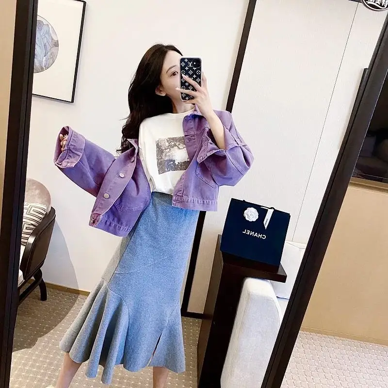 2023 neue Mode Frauen lila lässige Jeans jacke Damen Frühling und Herbst neue Jacken beliebte Damen Short Top einfarbigen Mantel