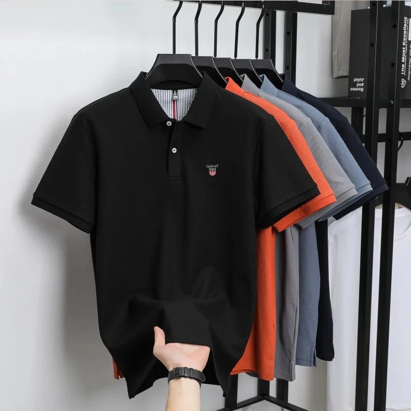 

Summer men's 100% pure cotton high-quality short-sleeved polo shirt, comfortable and breathable Polo casual business short-sleev