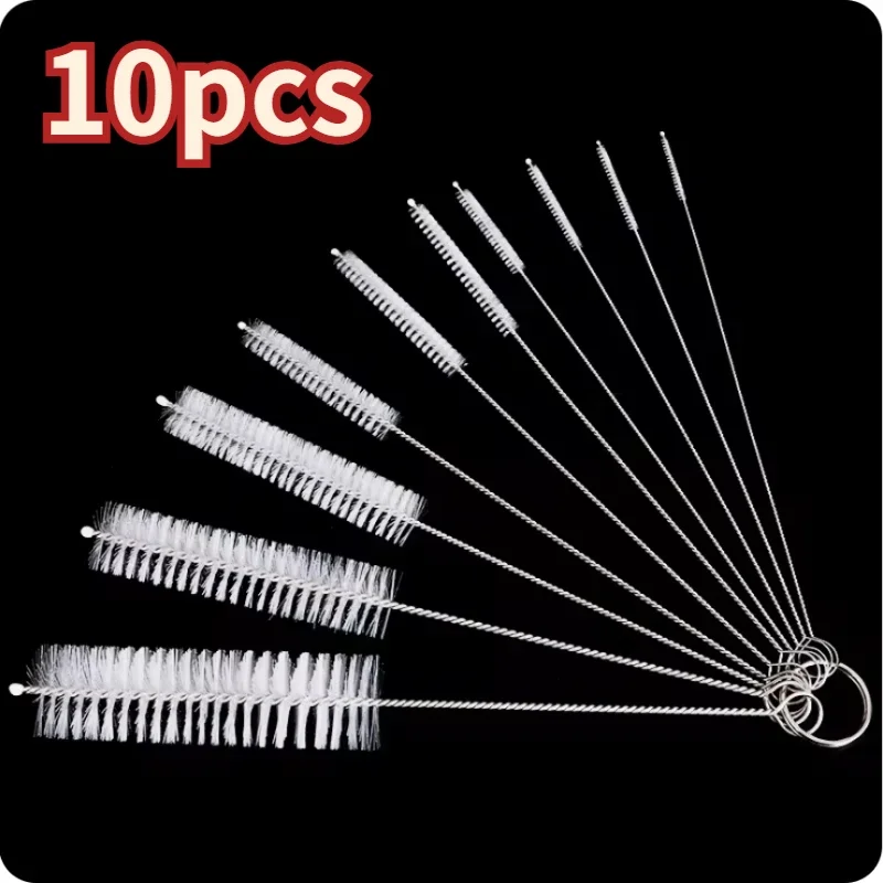 

10PCS Bottle Clean Brush Set Stainless Steel Soft Hair Brush Pipette Straws Brush Multipurpose Household Cleaning Tools