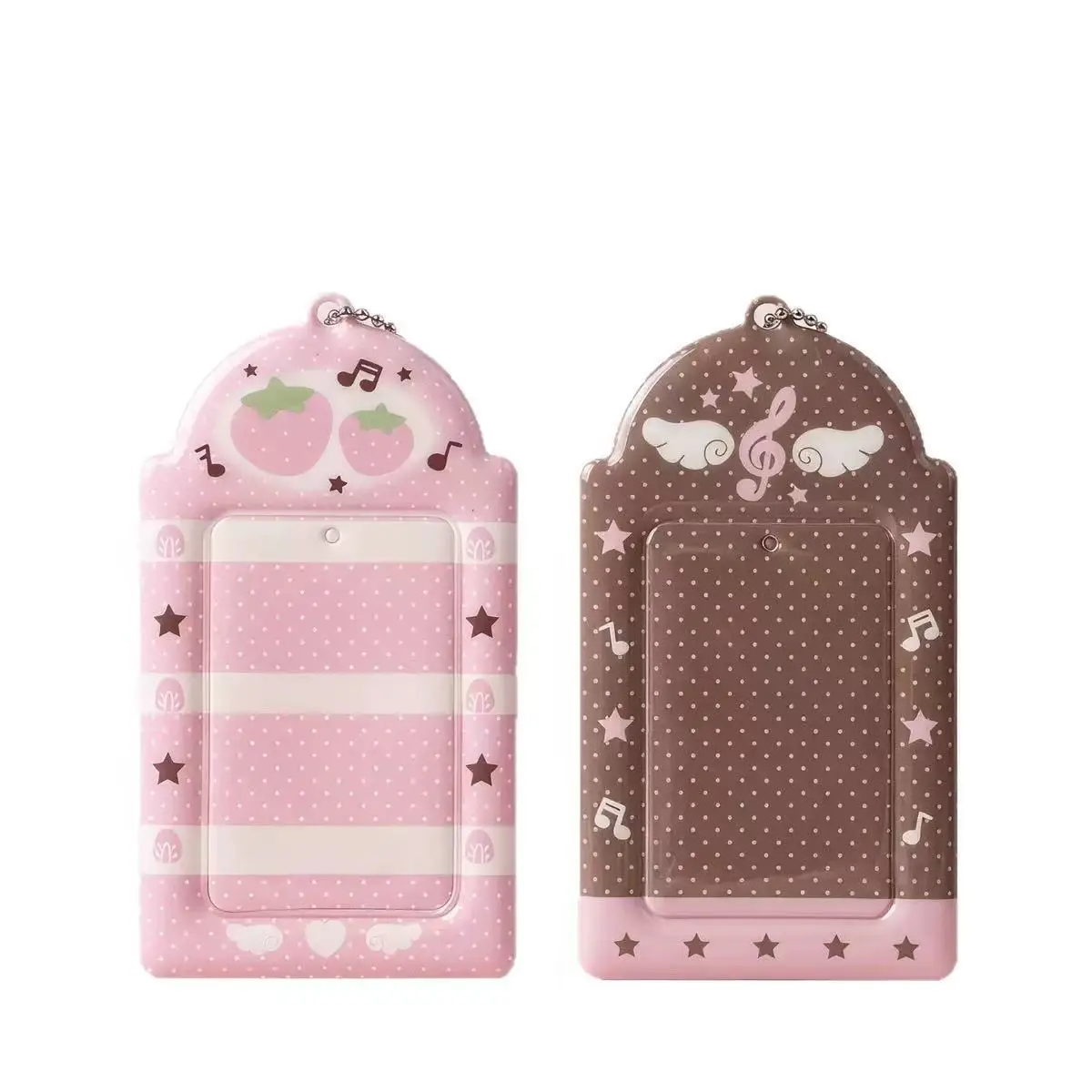Sweet Pink Notes Wings Card Cover Display Pendant Small Card Holder Grid Strawberry 3inch Photocard Holder DIY INS Photo Cover
