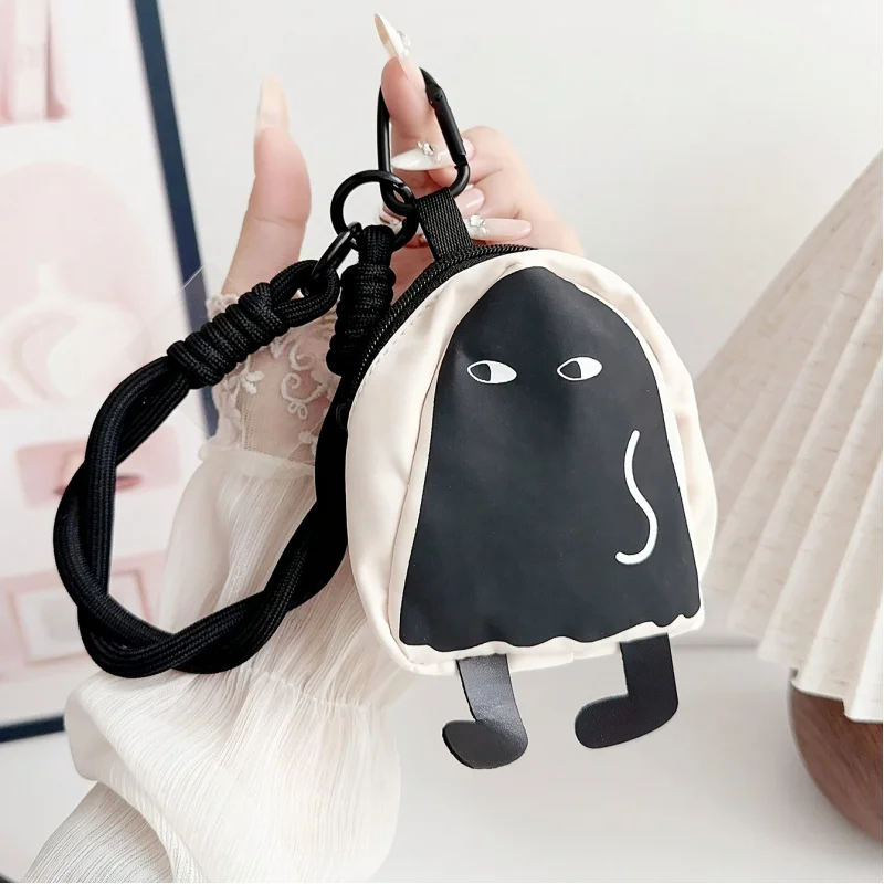 

Cute and Fun Little Black Man Bag+Phone Case Short Strap Handheld Mini Bag with Funny Emoji Earphone Bag Pendant Jeans Waist Bag