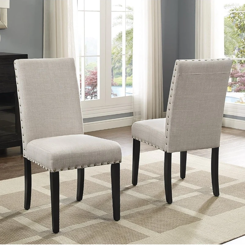 

Roundhill Furniture Biony Tan Fabric Dining Chairs with Nailhead Trim, Set of 2, Brown, Tan