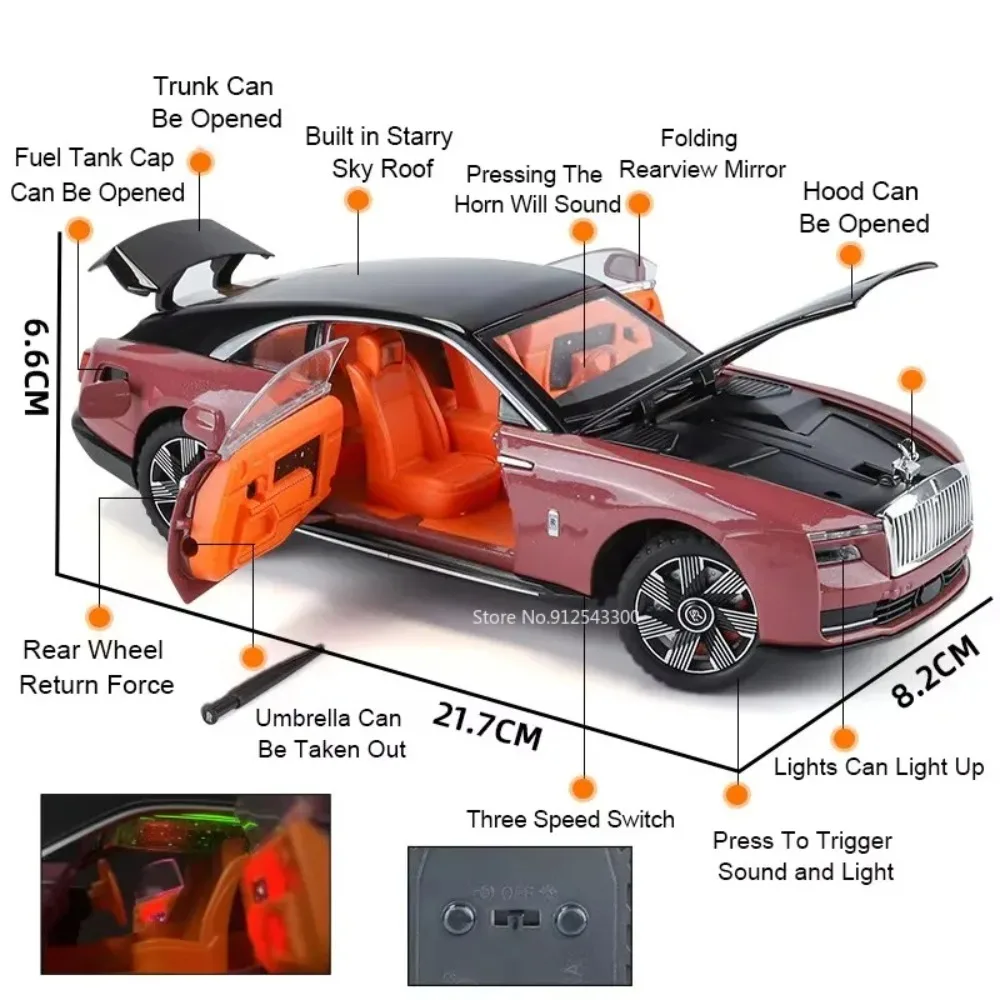 1:24 Rolls-Royce Phantom Mansory Spectre Car Model Toy Alloy Body Rubber Tire Shock Absorption Vehicle Models Toys Birthday Gift