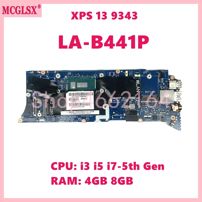 Laptop Motherboard para Dell Mainboard 100 Testado ok La-b441p i3 i5 I75th Gen Cpu 4gb 8gb de Ram Xps 13 9343