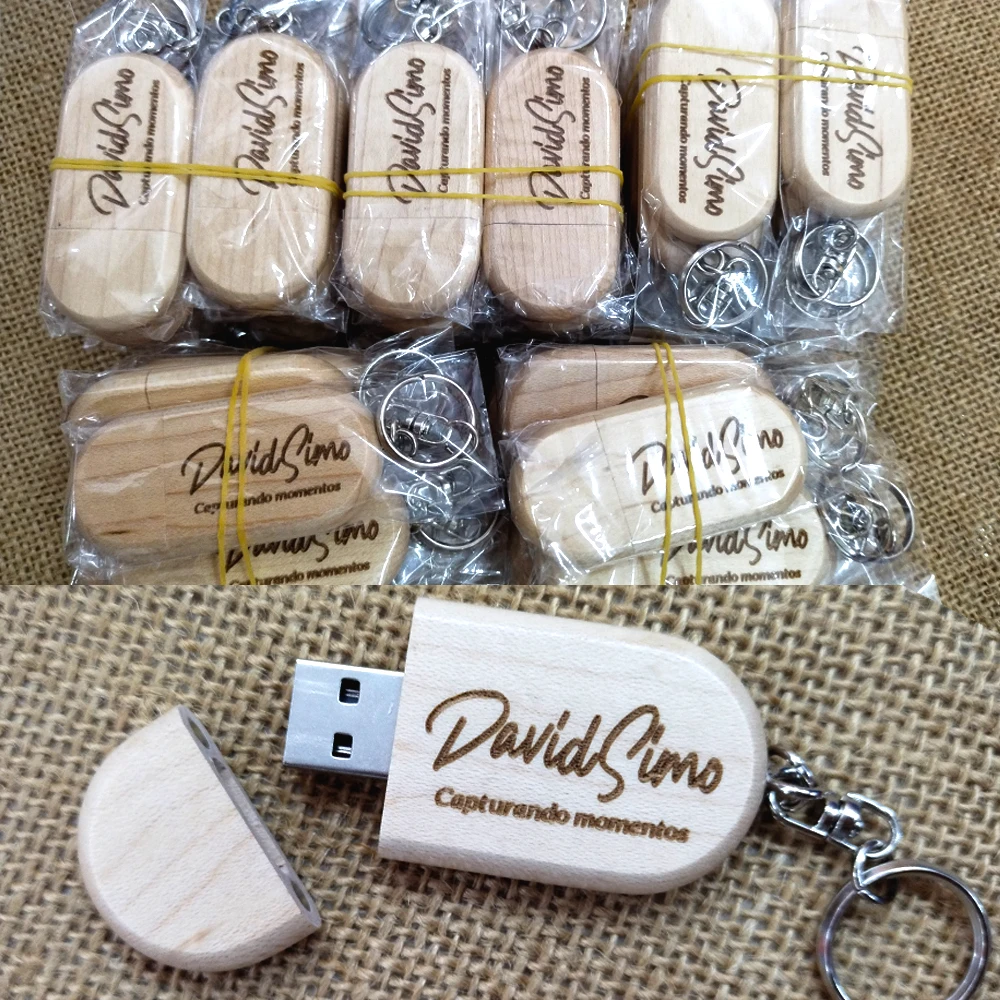 De madeira de bambu USB Flash Drive, Free Keychain Pendrive, U Disk, logotipo personalizado, U Disk, 2.0, 4GB, 8GB, 16GB, 32GB, 64GB, 30Pcs