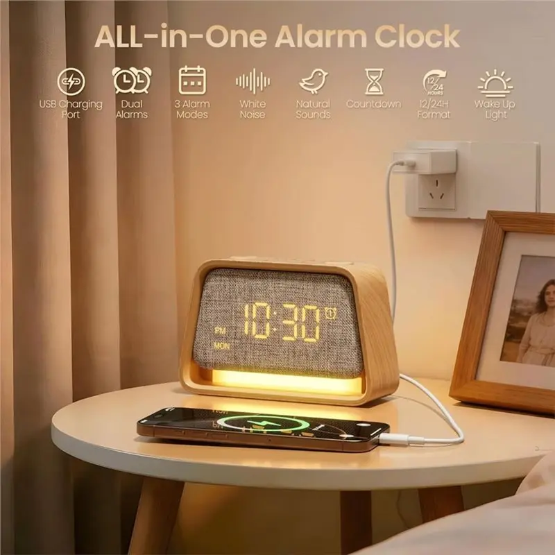 White Noise Sound Machine Wooden Alarms Clock For Sleep 10 Soothing Sounds 10 Natural Sounds For Adults For Sleeper