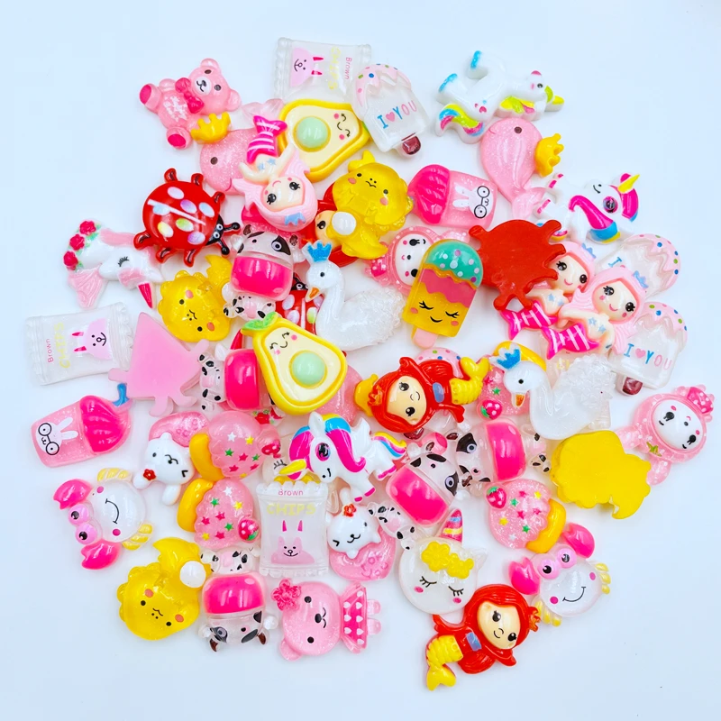 20Pcs Cartoon Mixed Colorful Resin Bear, Meteor, Popsicle，Cabochons DIY Crafts Mobile Phone Shell Scrapbooking Hair Accessorie