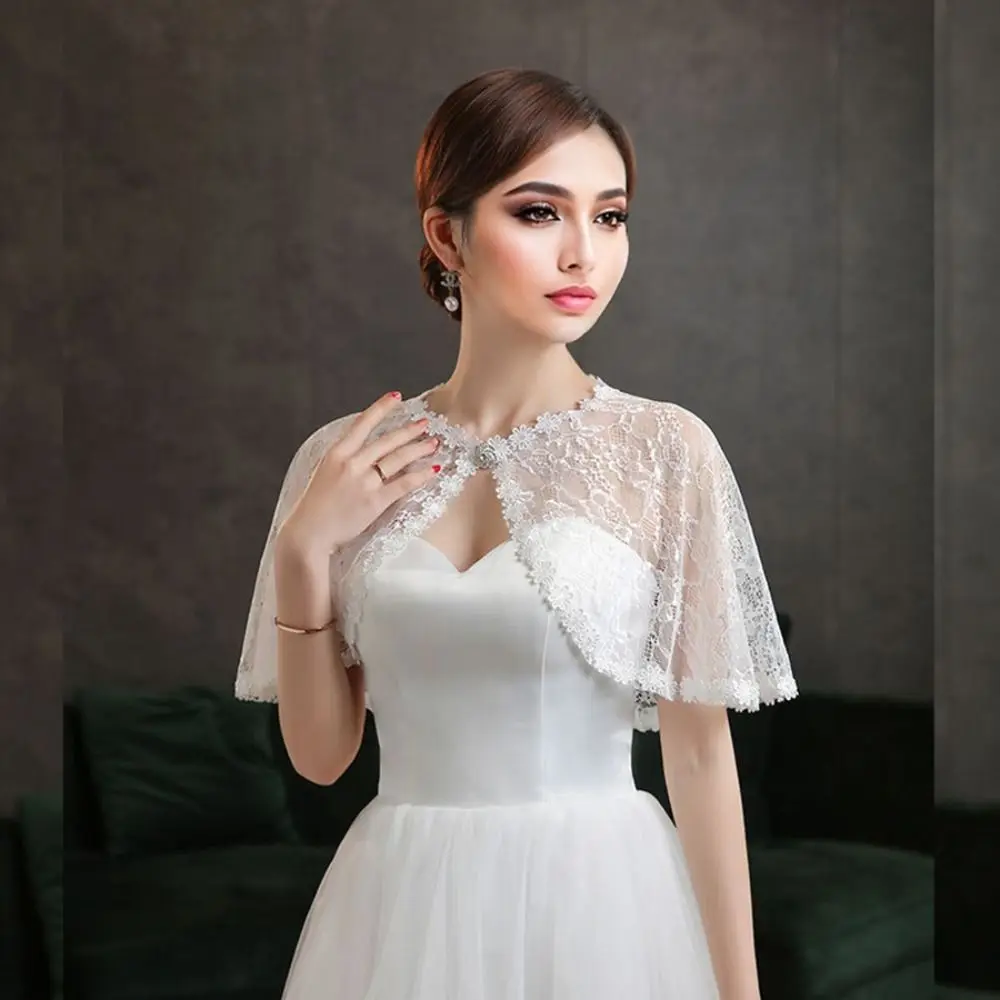 Floral Lace Lace Shoulder Wrap Hollow Out Rhinestones Embellishments Bridal Shawl Thin Fabric Diamond Embedded Wedding Capelet
