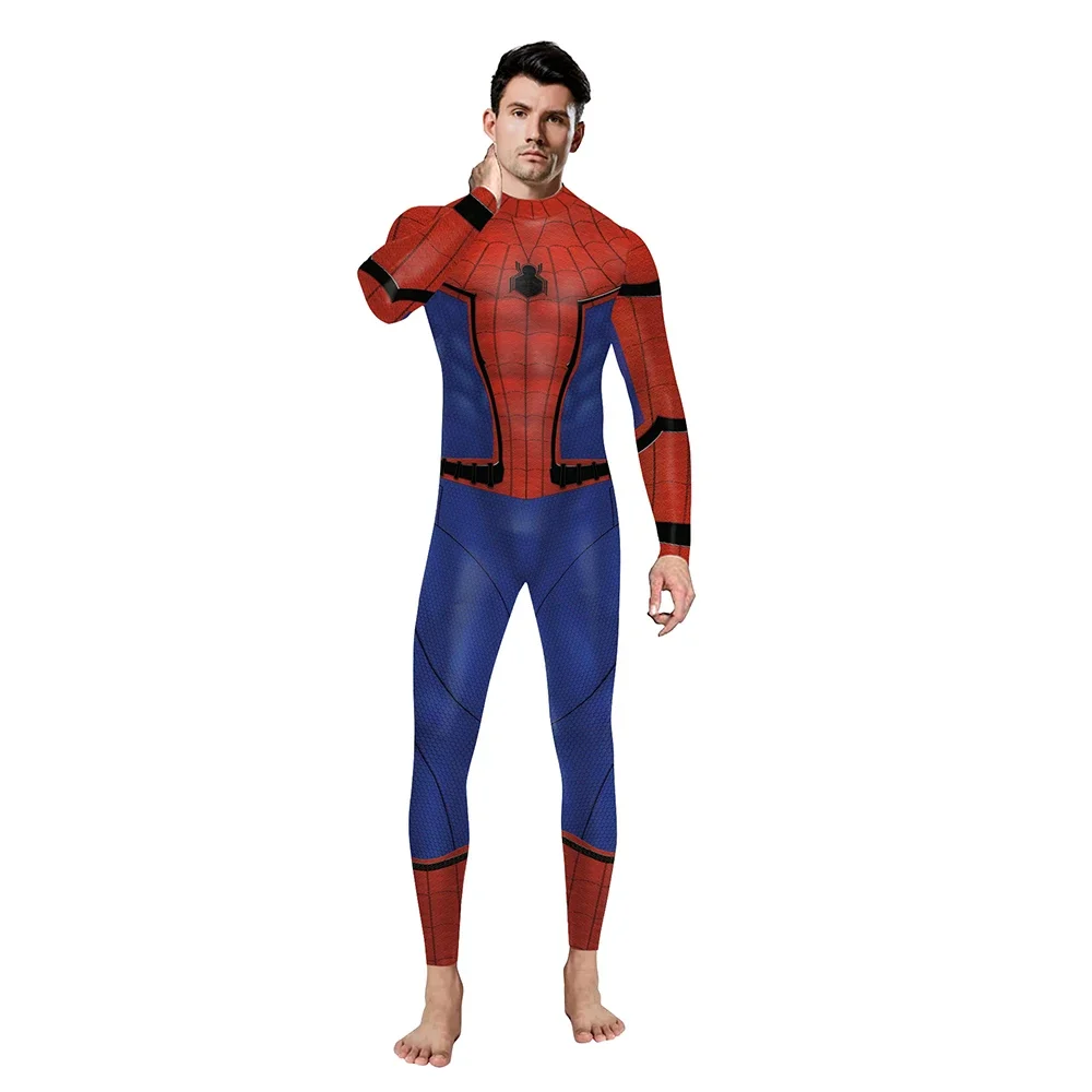 

MINISO Halloween Cosplay Costume Spider Pattern Printed Man Zentai Bodysuits Back Zipper Jumpsuit Movie Superhero Stage Show