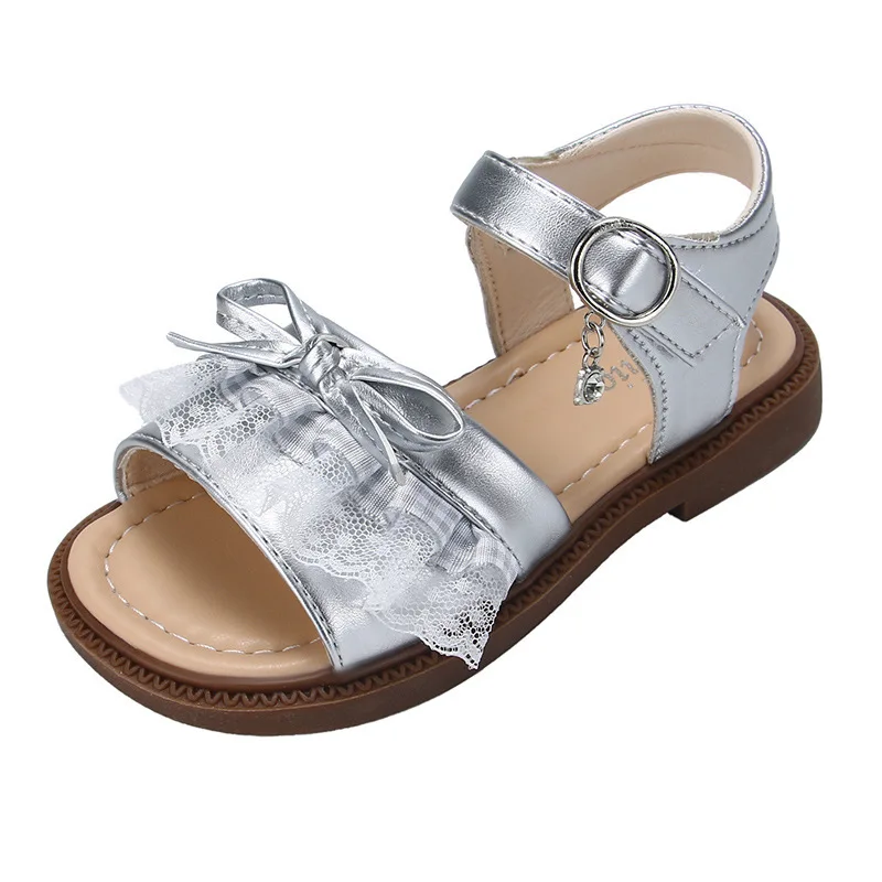 Summer 2026 New Girl's Sandals High-Quality Fashion Lace Bow Princess Sandals Soft Sole Less Than Ankle Beach Shoes 4-12years