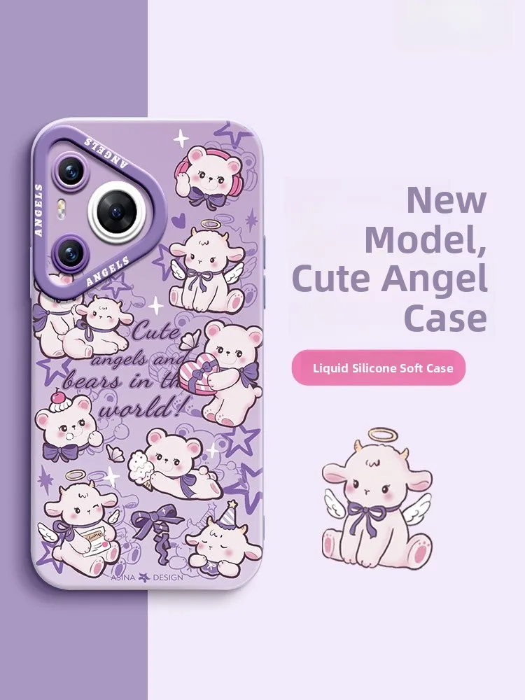 

Ultra-Thin Liquid Silicone Phone Case for Pura70 P60 P70 P40 pro P50 Por Women's Cute Bear Sheep Design Full Cover Dro...