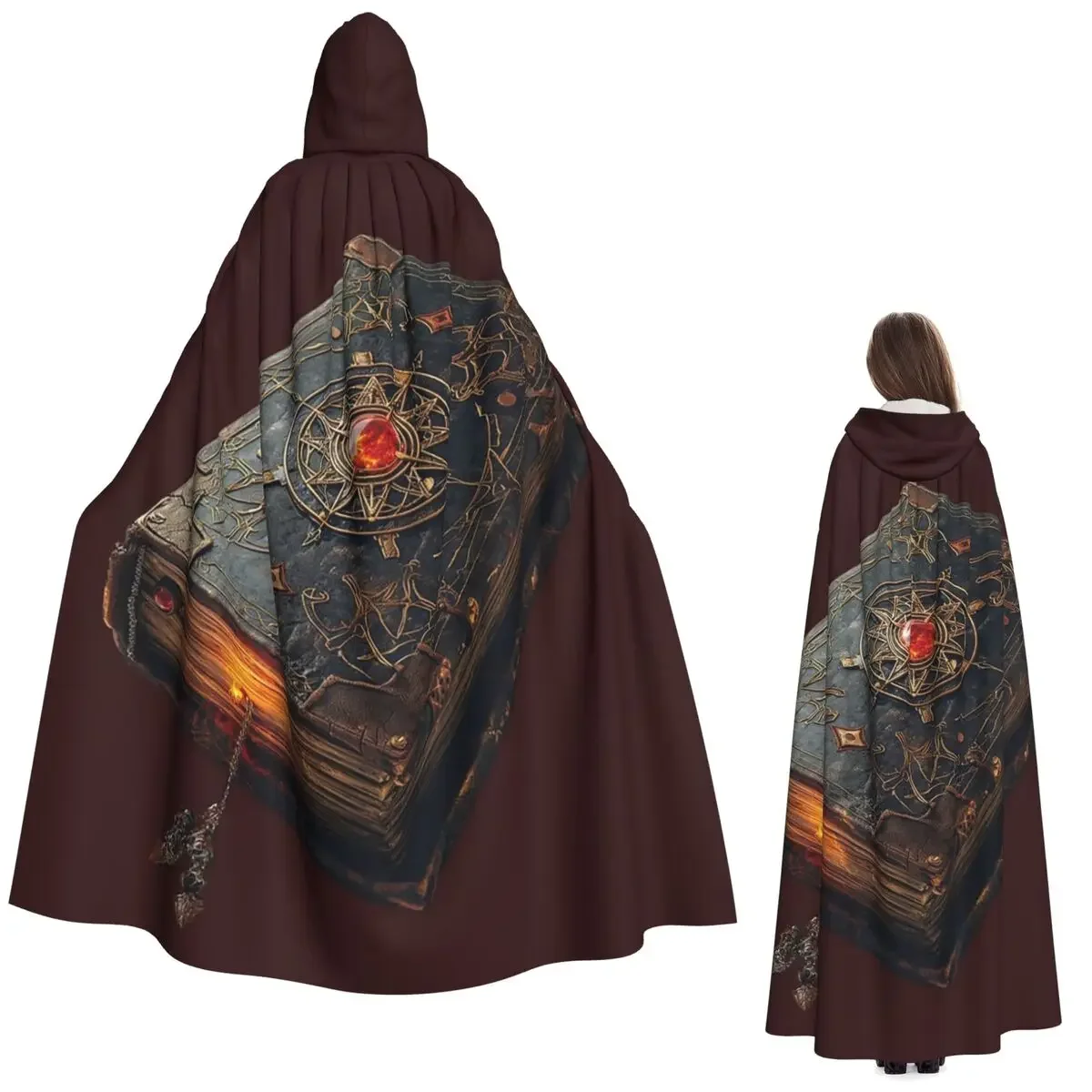 

Magic Book Long Hooded Cloak Witch Medieval Costume Cosplay Cape